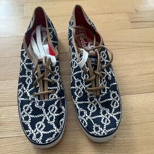 Keds Navy and White Patterned Sneakers with Brown Trim
